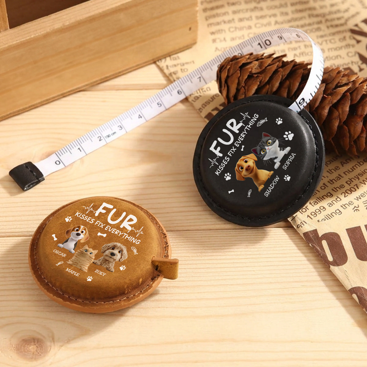 Pet Kisses - Personalized Leather Tape Measure