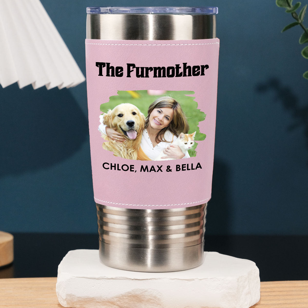 Custom Photo Christmas Birthday Gifts For Pet Mom, Pet Lovers • The Furmother Photo - Personalized Pink Leather Tumbler