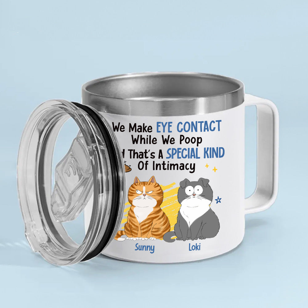 Custom Christmas Birthday Gifts For Cat Mom, Cat Lovers • Intimate Eye Contact - Personalized 14oz Stainless Steel Tumbler With Handle