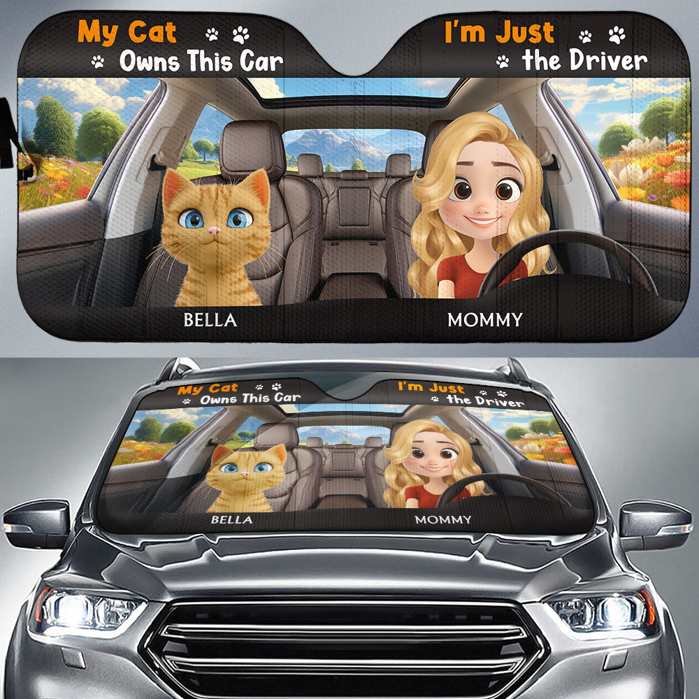 Custom Christmas Birthday Gifts Car Accessories for Cat Parents • My Cats Owns This Car - Personalized Car Sunshade