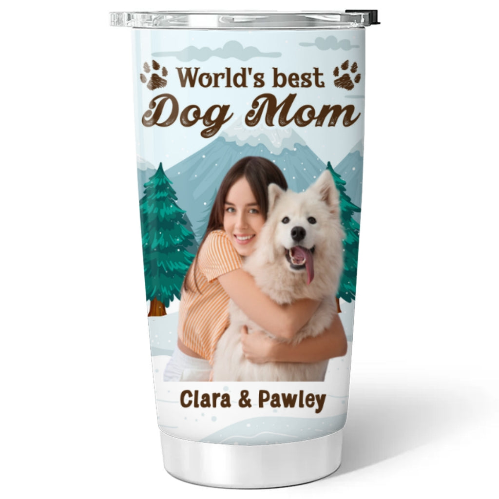 Custom Photo Christmas Birthday Gifts For Dog Mom, Dog Lovers • Winter View From Dog Mom Photo - Personalized Tumbler