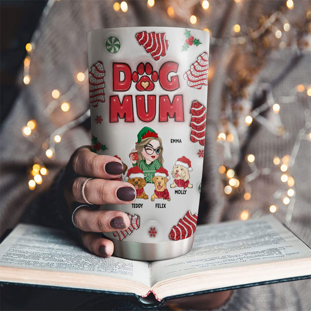 Custom Mother's day Birthday Gifts For Pet Mom, Pet Lovers • Dog Mom Christmas Cake - Personalized 3D Inflated Effect Tumbler
