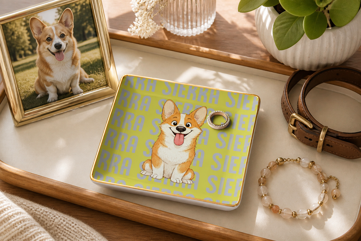 Custom Dog Watercolor Trinket Dish Gift For Dog Mom, Dog Lovers • Dog Lover Stylized - Personalized Jewelry Dish