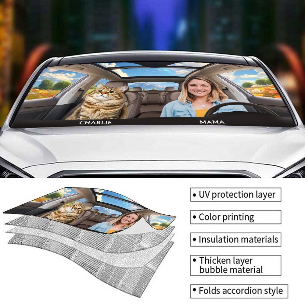 Custom Christmas Birthday Gifts Car Accessories for Cat Parents • Life Is Better With My Cat Photo - Personalized Car Sunshade