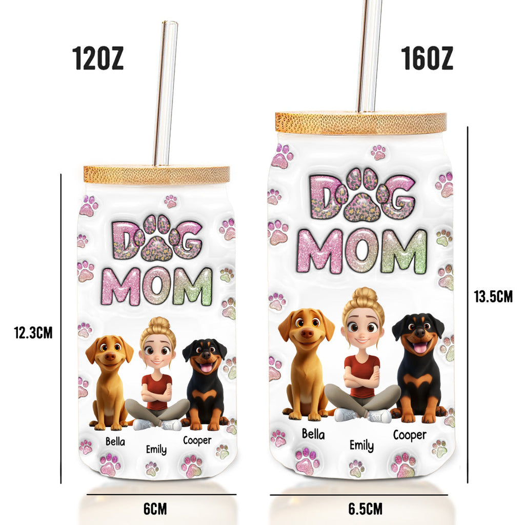 Dog Mom Lovely Chibi - Personalized 3D Inflated Effect Glass Can