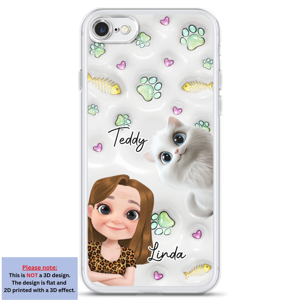 Lovely Human And Her Cats - Personalized 3D Inflated Effect Phone Case