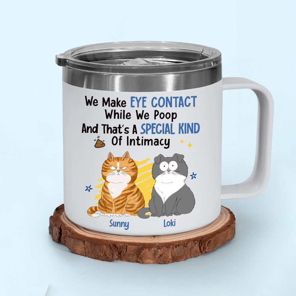 Custom Christmas Birthday Gifts For Cat Mom, Cat Lovers • Intimate Eye Contact - Personalized 14oz Stainless Steel Tumbler With Handle