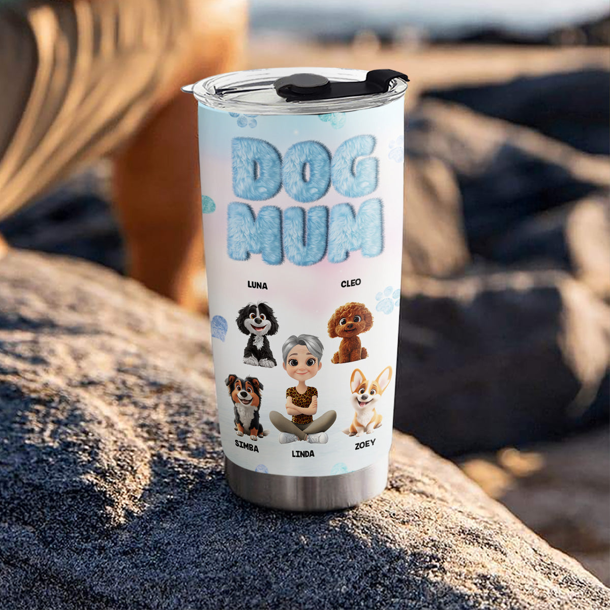 Custom Mother's day Birthday Gifts For Dog Mom, Dog Lovers • Fluffy Dog Mom - Personalized Tumbler