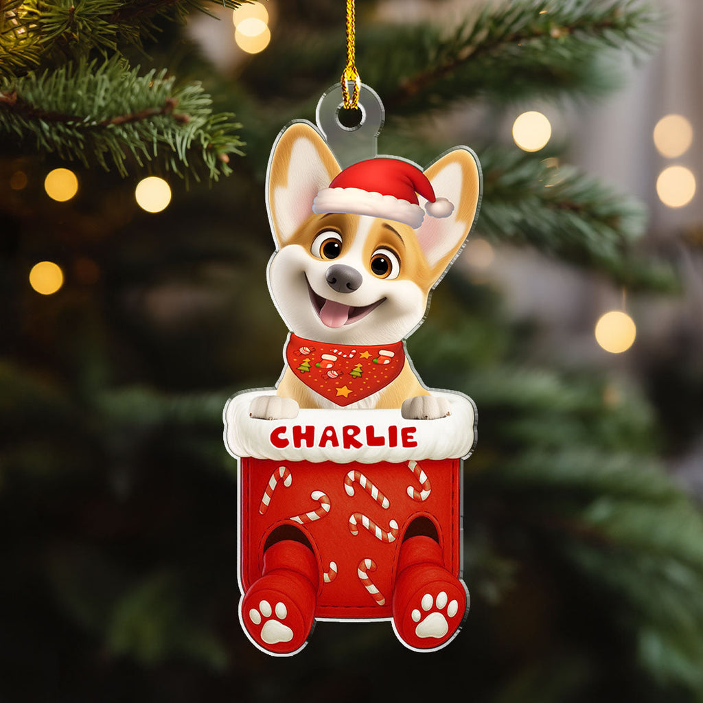 Custom Christmas Decor Home Birthday Gifts For Dog Lovers • Funny Dog In Stocking - Personalized Acrylic Ornament
