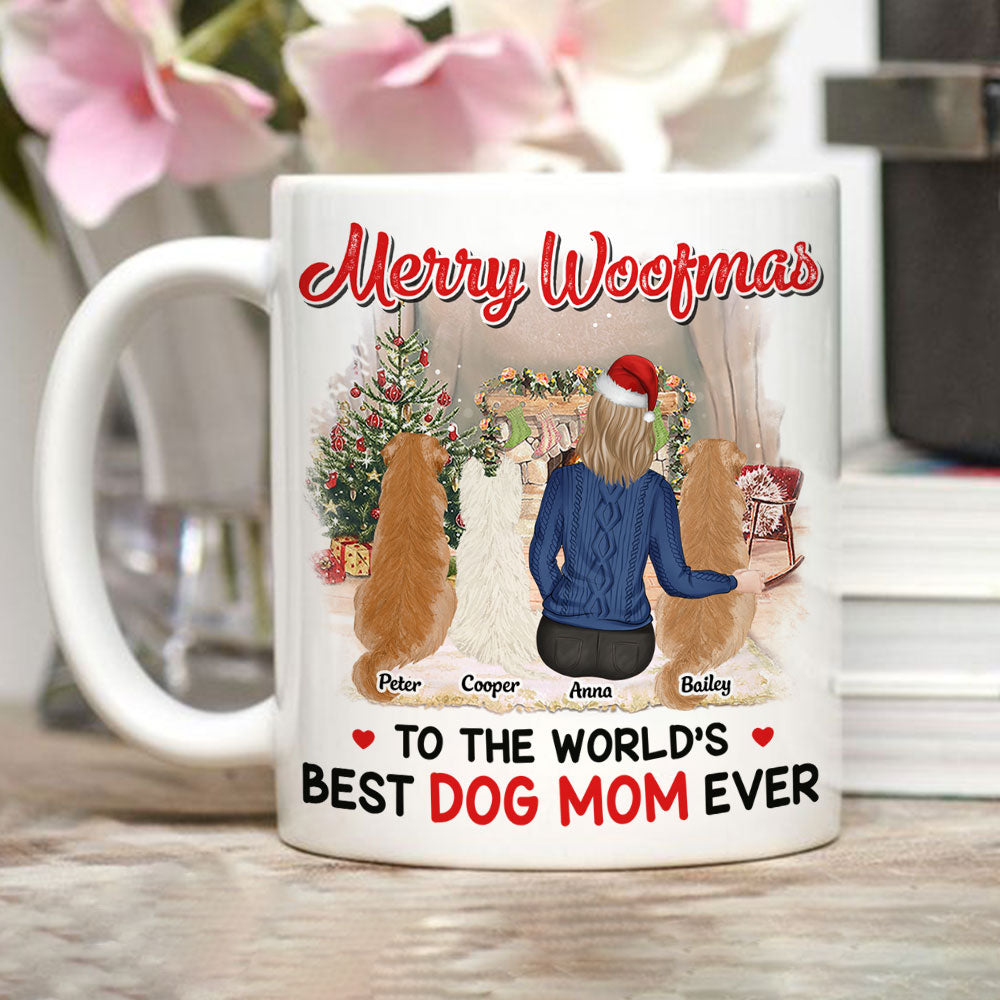 Custom Mother's day Birthday Gifts For Dog Mom, Dog Lovers • Merry Woofmas To Best Dog Mom - Personalized Coffee Mug