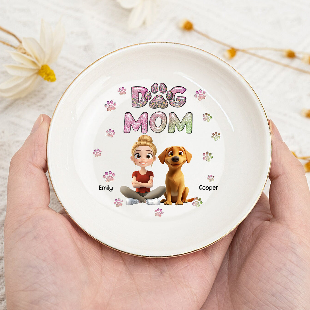 Dog Mom Lovely Chibi - Personalized Jewelry Dish