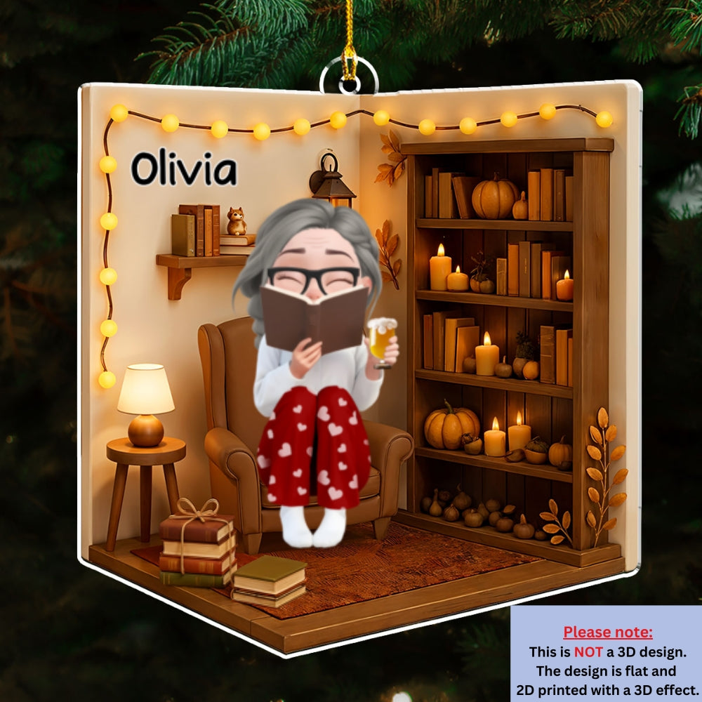 Custom Christmas Decor Home Birthday Gifts For Cat Lovers • Reading Girly And Her Cats - Personalized 3D Effect Acrylic Ornament