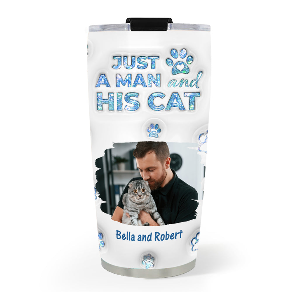 Custom Photo Christmas Birthday Gifts For Cat Dad, Cat Lovers • You Are The Miracle Cat Dad Photo Ver - Personalized 3D Inflated Effect Tumbler