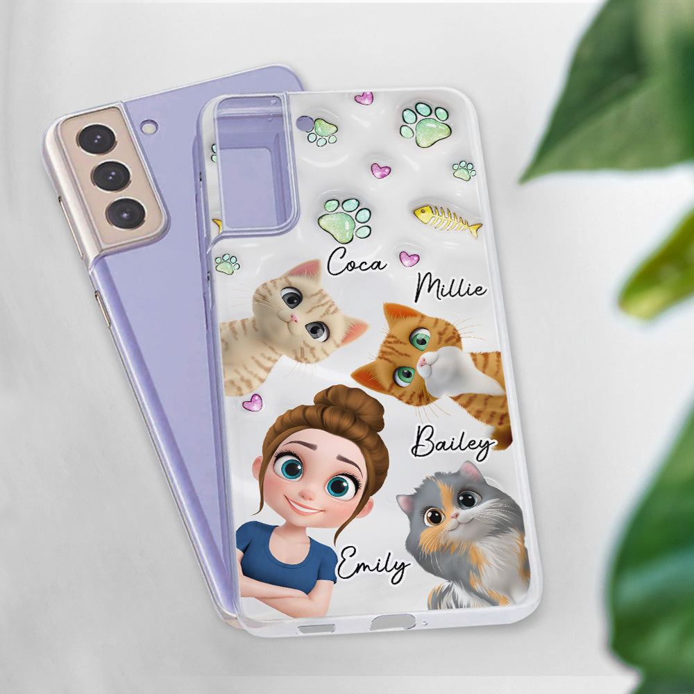 Lovely Human And Her Cats - Personalized 3D Inflated Effect Phone Case