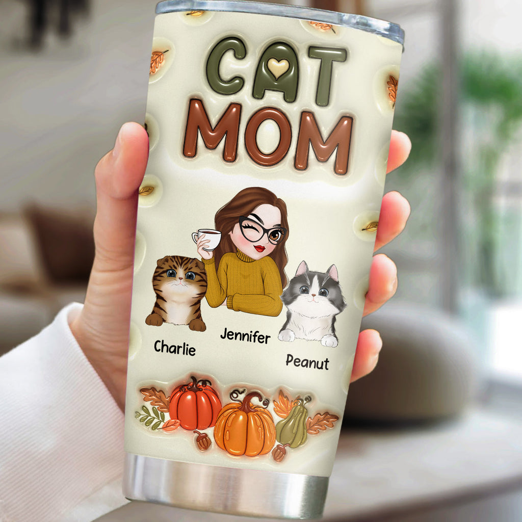 Custom Christmas Birthday Gifts For Pet Lovers • Cat Mom Autumn Version - Personalized 3D Inflated Effect Tumbler