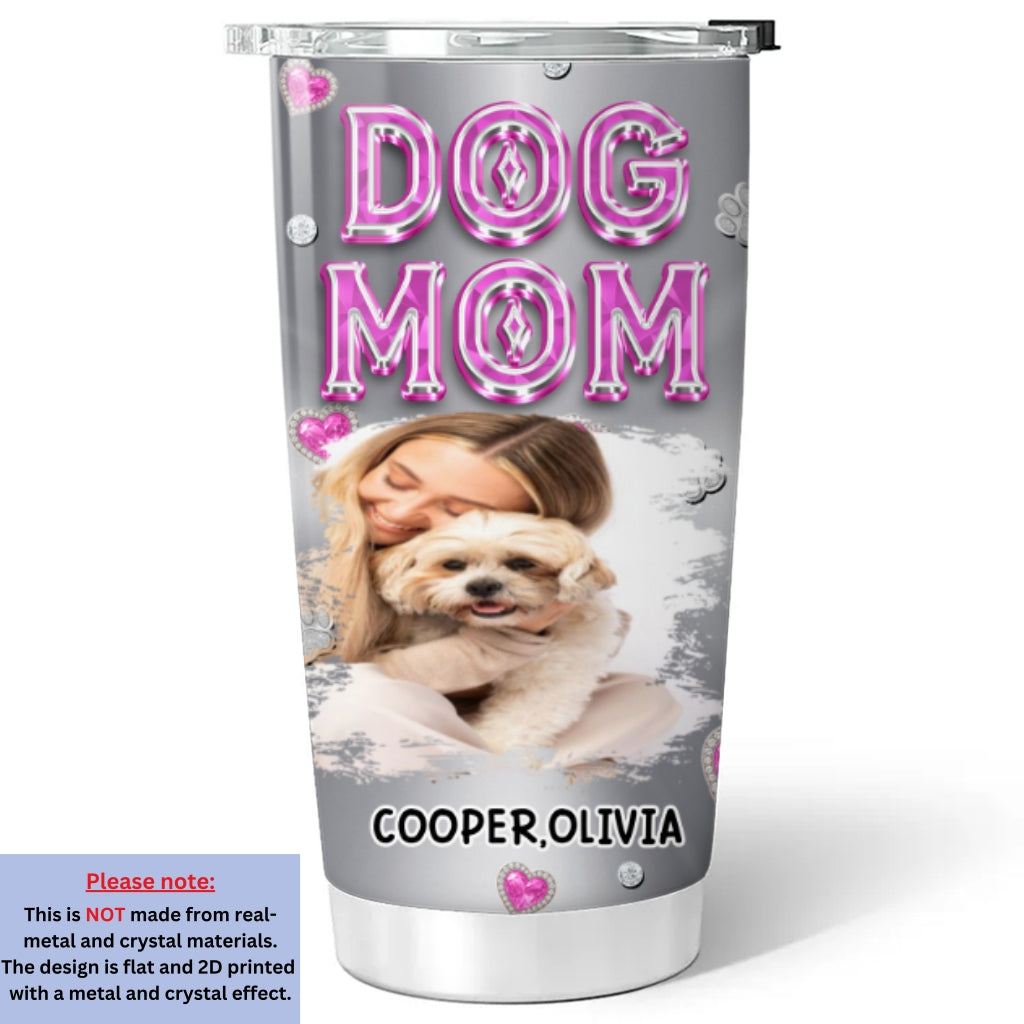 Custom Photo Christmas Birthday Gifts For Dog Mom, Dog Lovers • Glitter Cute Cartoon Dog Mom Photo - Personalized Tumbler