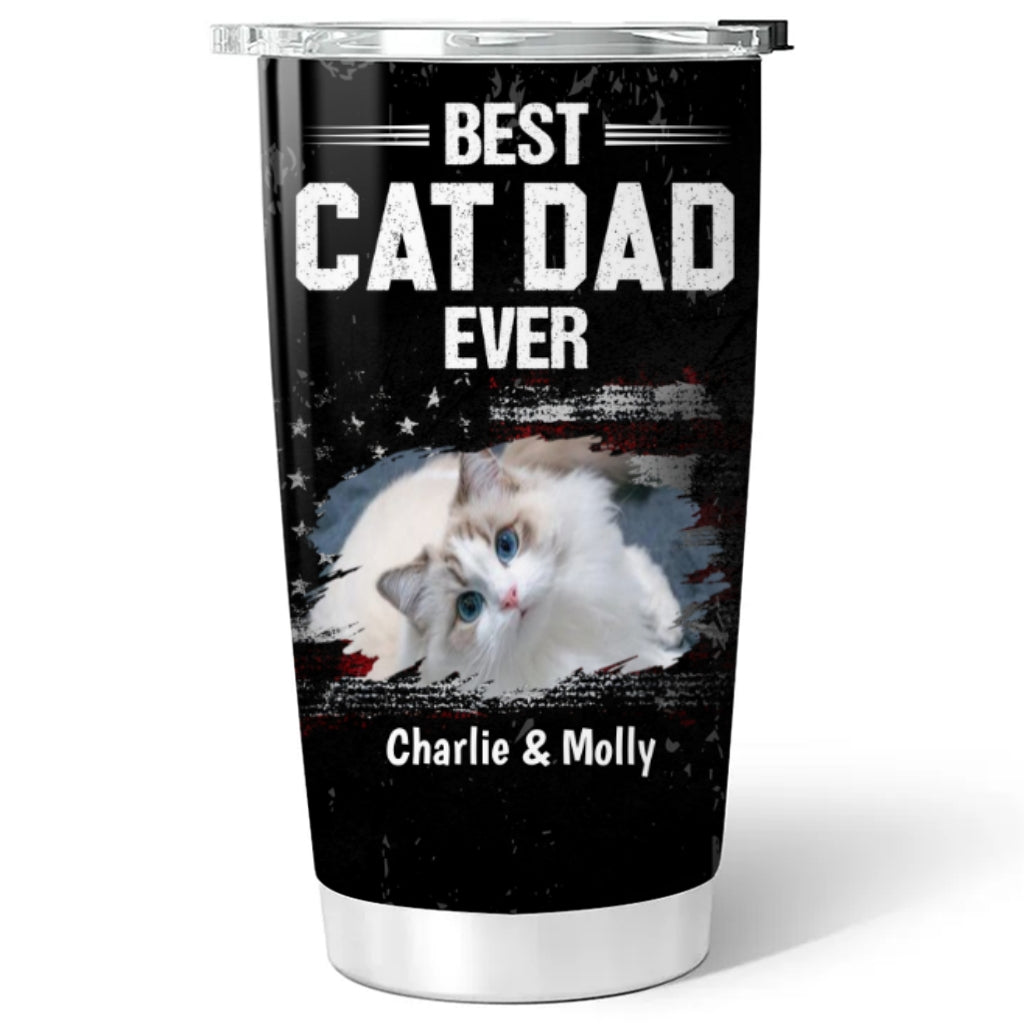 Custom Photo Father's day Birthday Gifts For Cat Dad, Cat Lovers • American Cat Dad Photo - Personalized Tumbler