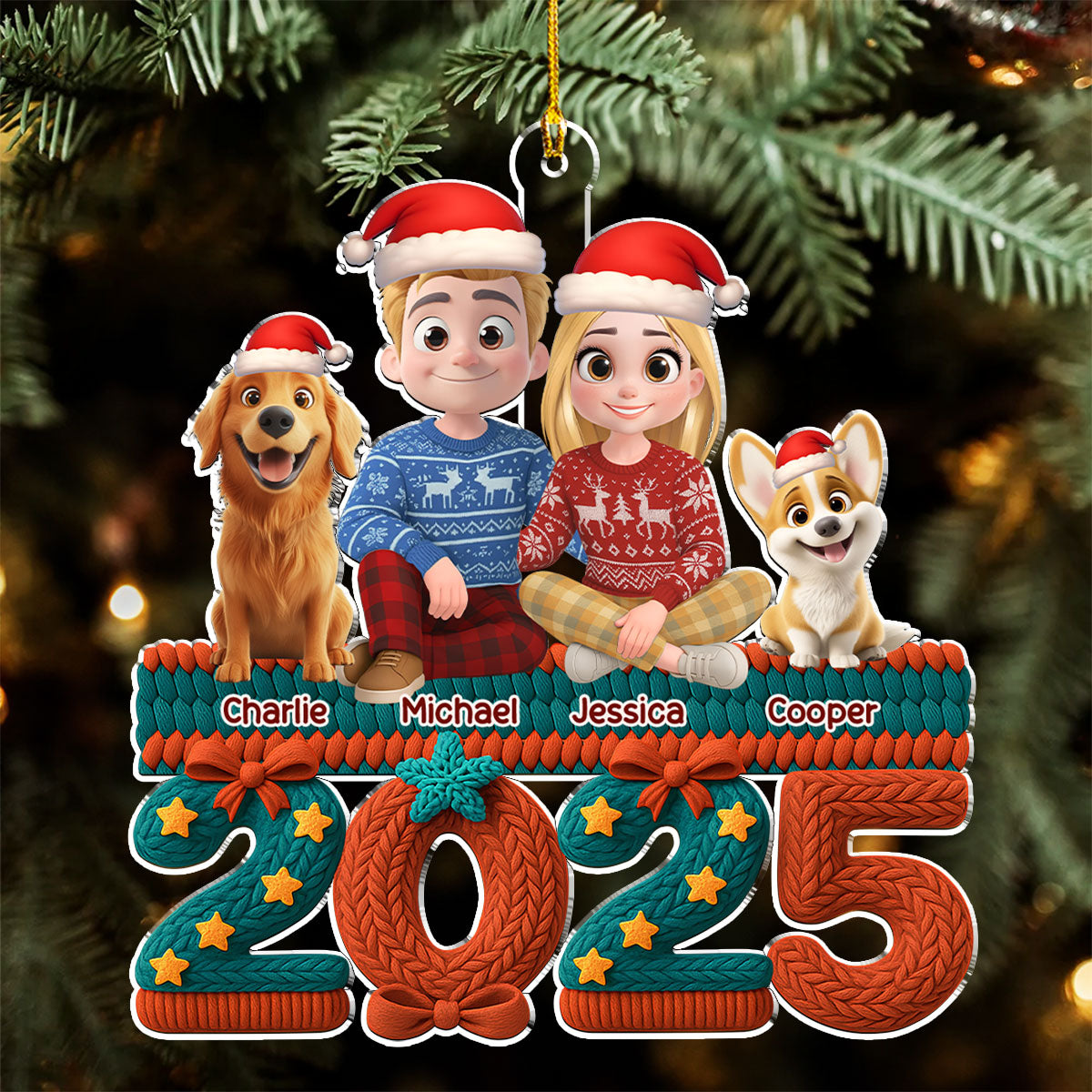 Custom Christmas Decor Home Birthday Gifts For Dog Lovers • Jolly Year - Personalized 3D Effect Acrylic Ornament