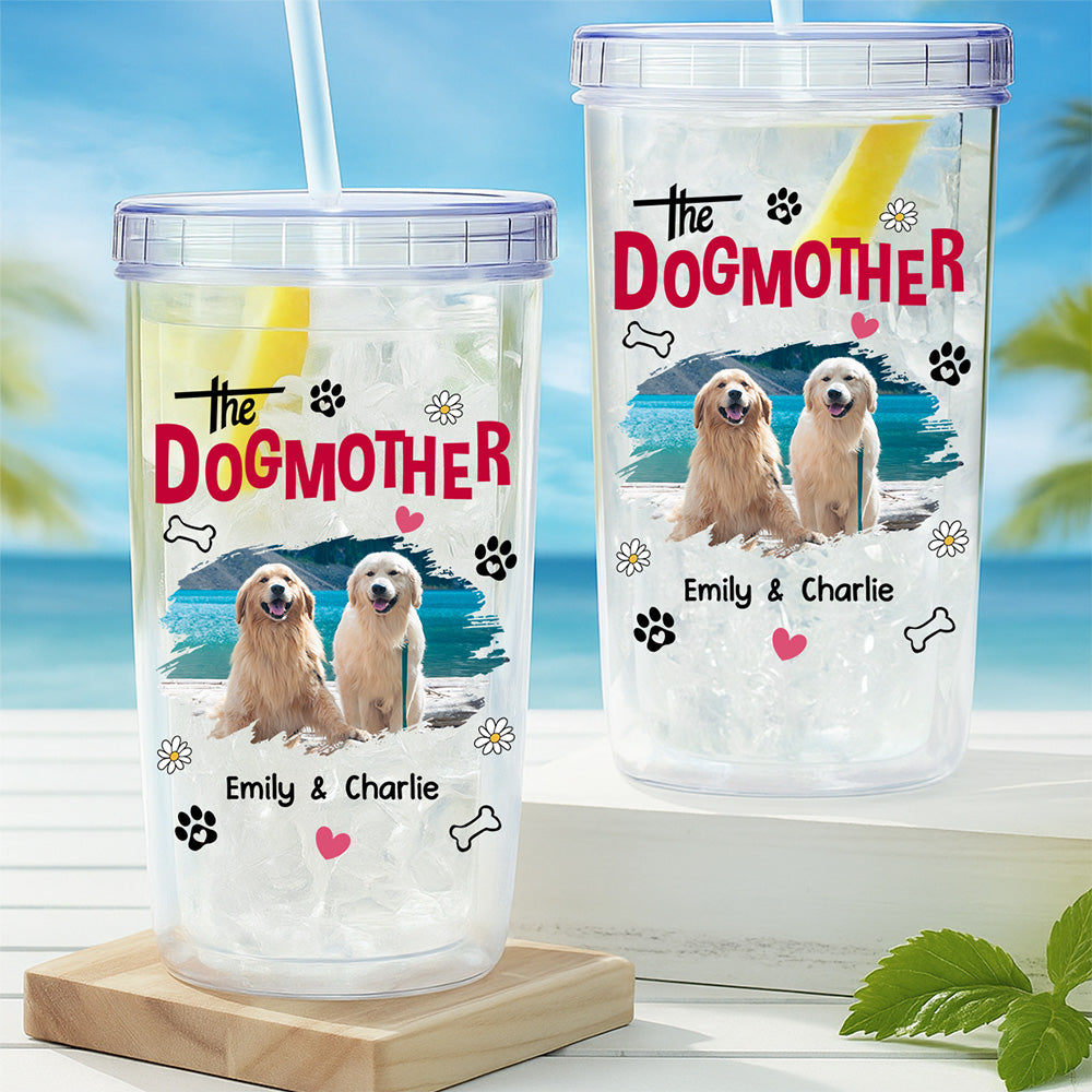 Custom Photo Christmas Birthday Gifts For Dog Mom, Dog Lovers • The Dogmother Photo - Personalized 14oz Plastic Tumbler