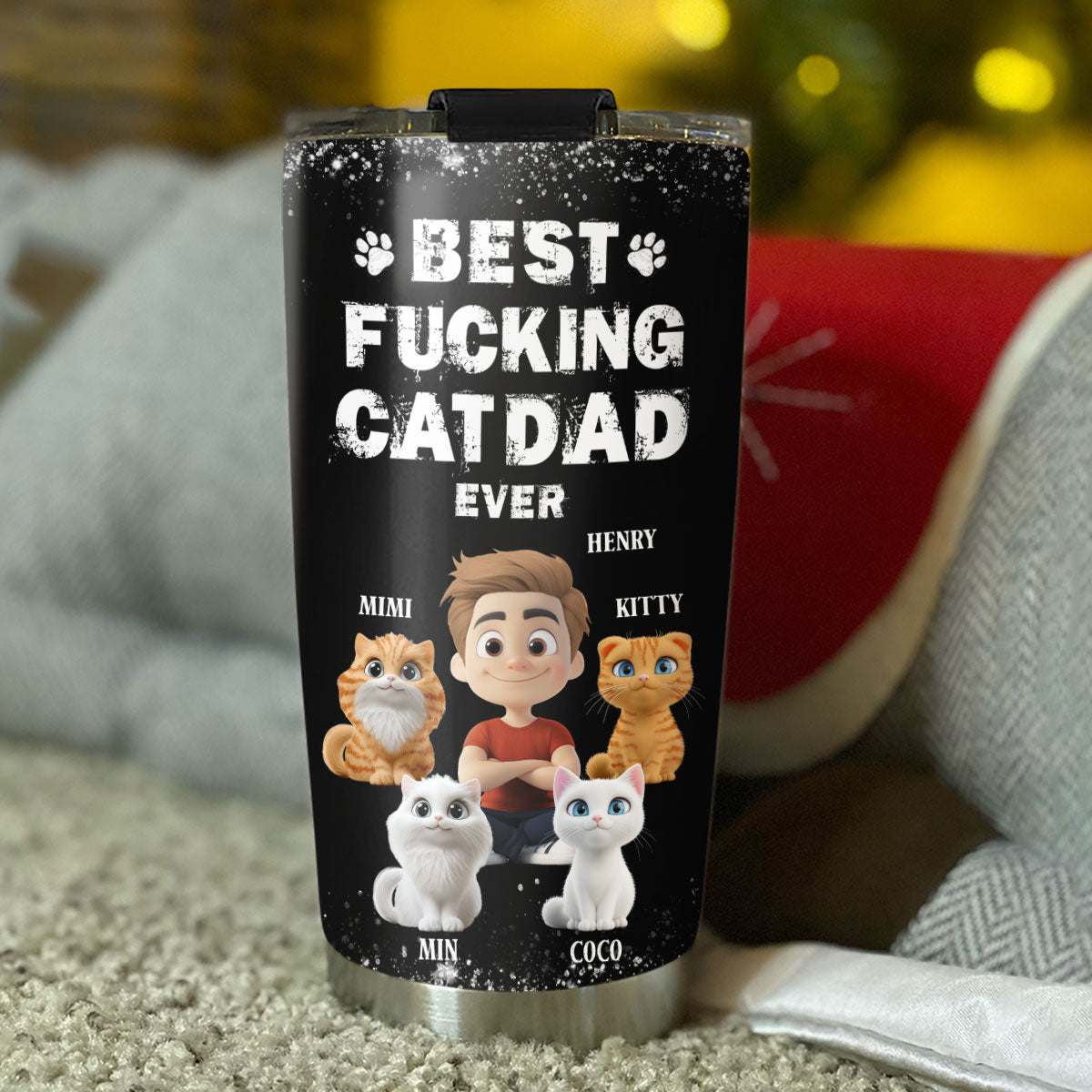 Custom Christmas Birthday Gifts For Cat Dad, Cat Lovers • This Is The Best Cat Dad - Personalized Tumbler