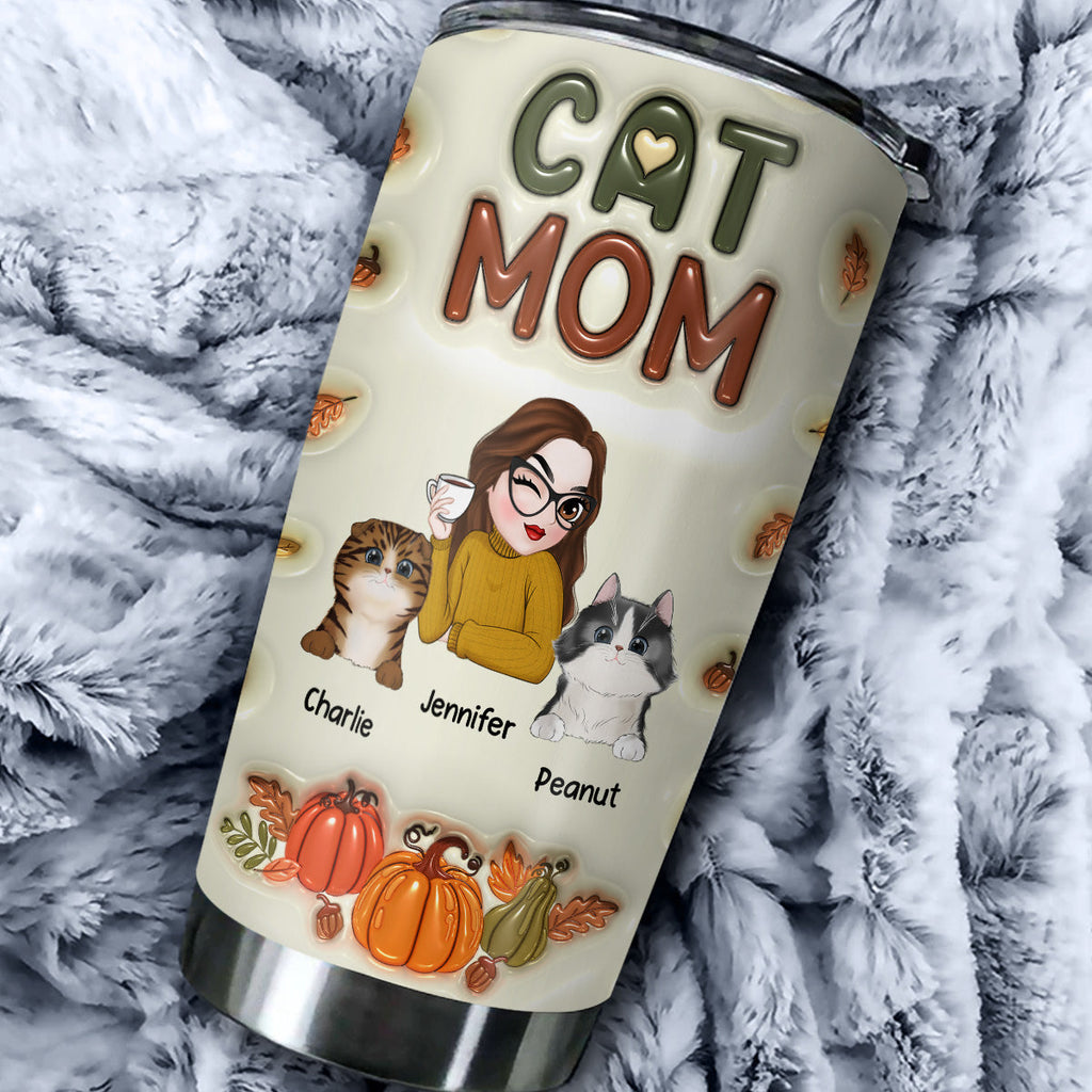 Custom Christmas Birthday Gifts For Pet Lovers • Cat Mom Autumn Version - Personalized 3D Inflated Effect Tumbler