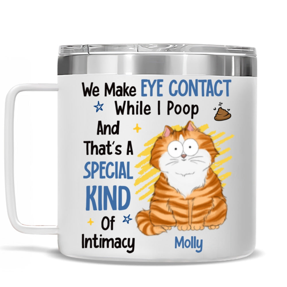 Custom Christmas Birthday Gifts For Cat Mom, Cat Lovers • Intimate Eye Contact - Personalized 14oz Stainless Steel Tumbler With Handle