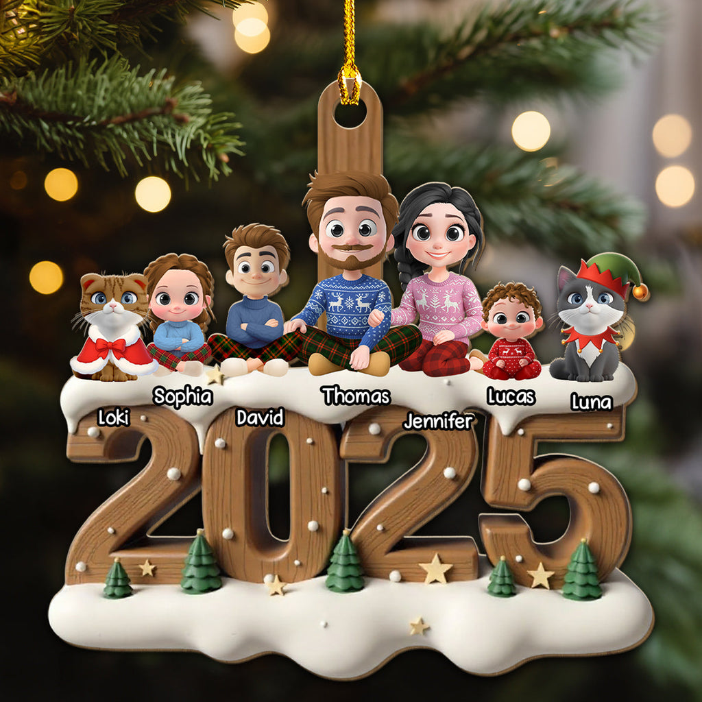 Custom Christmas Decor Home Birthday Gifts For Cat Lovers • As A Family With Cats Extended Ver - Personalized 3D Effect Wood Ornament