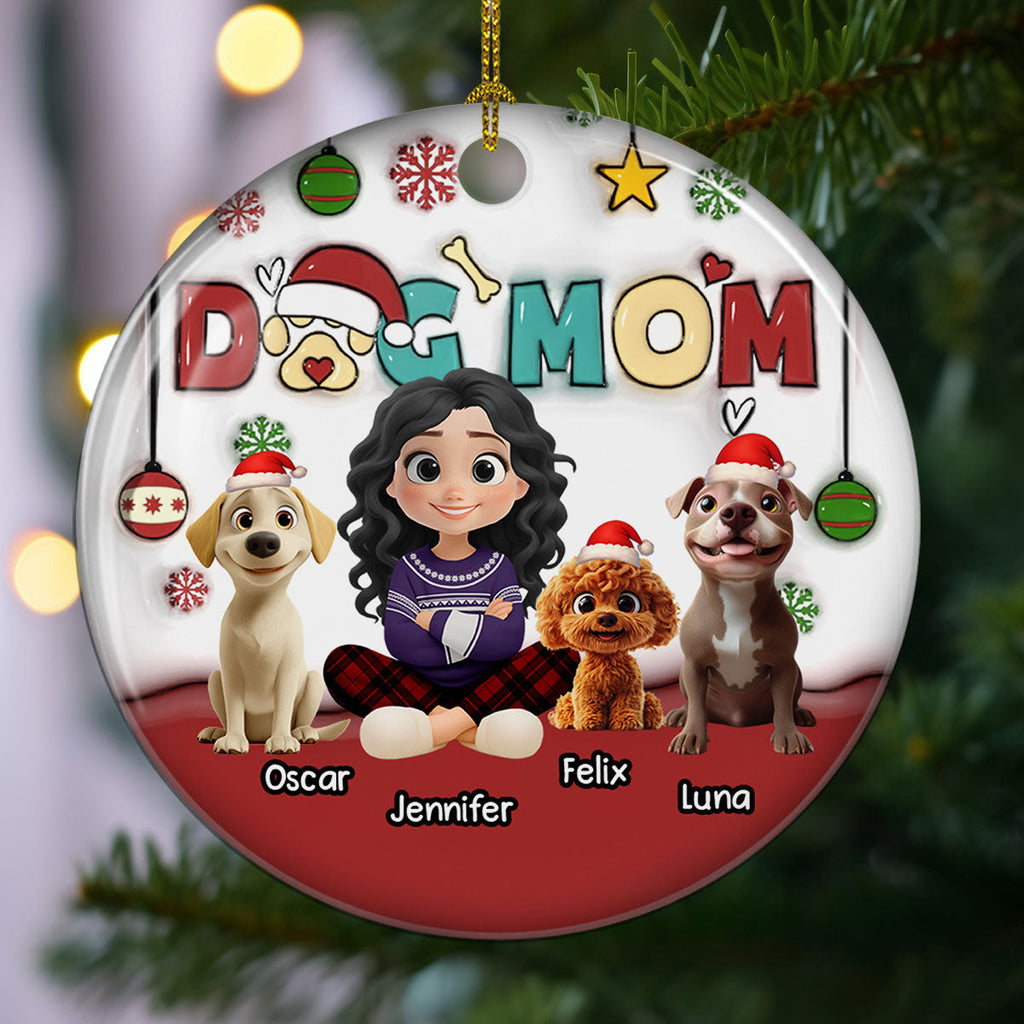 Custom Christmas Decor Home Birthday Gifts For Dog Mom, Dog Lovers • Happy Holiday With My Lovely Dog - Personalized 3D Inflated Effect Ceramic Ornament