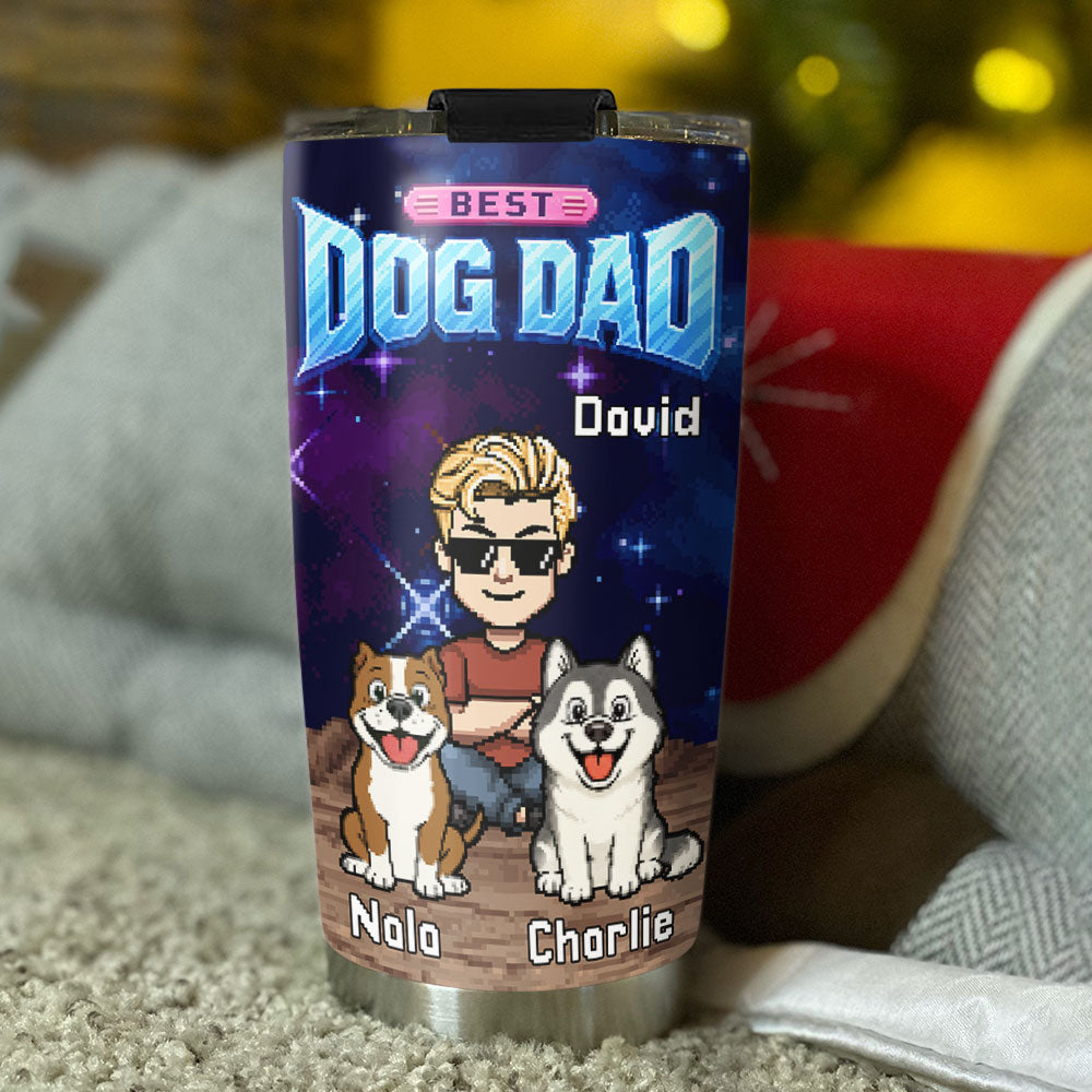 Custom Father's day Birthday Gifts For Dog Dad, Dog Lovers • Best Funny Pixel Dad - Personalized Tumbler