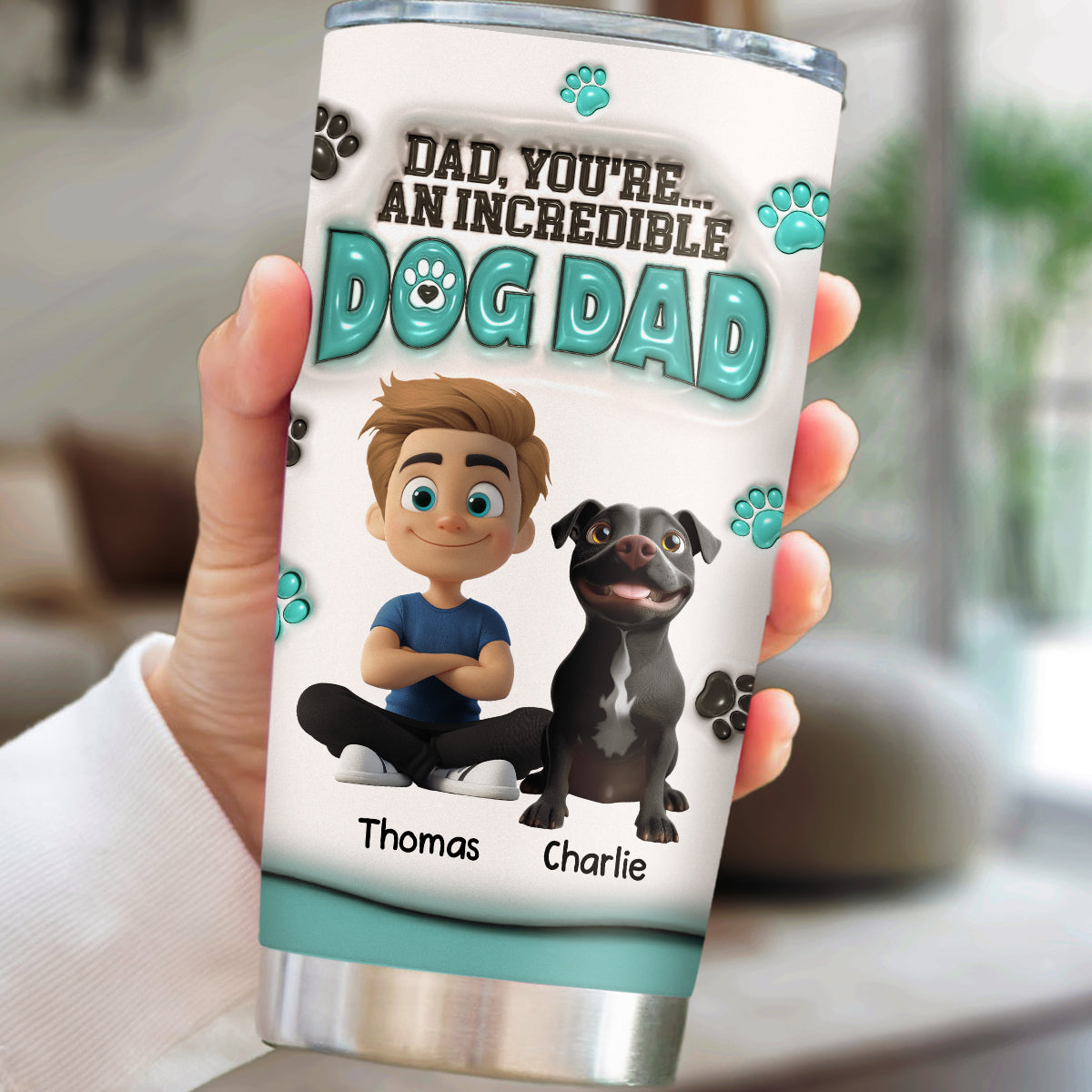 Custom Father's day Birthday Gifts For Dog Dad, Dog Lovers • An Incredible Dog Dad - Personalized 3D Inflated Effect Tumbler