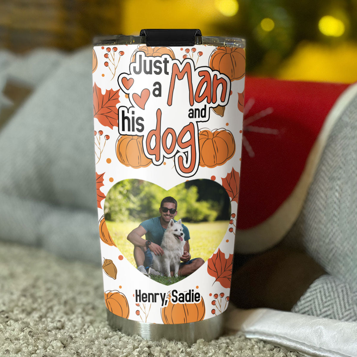 Custom Photo Christmas Birthday Gifts For Dog Dad, Dog Lovers • Falling In You Photo - Personalized Tumbler