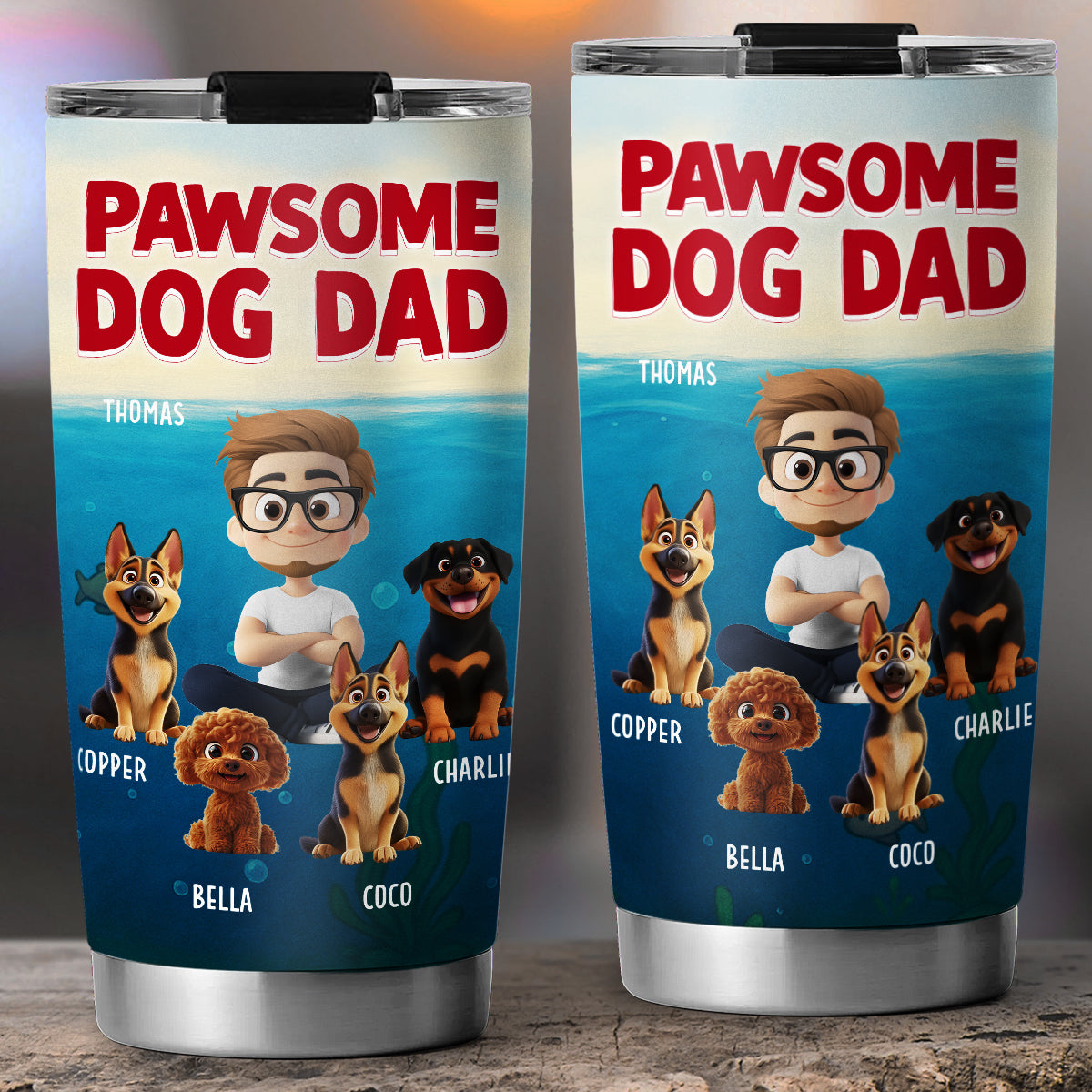 Custom Christmas Birthday Gifts For Dog Dad, Dog Lovers • Pawsome Dog Dad - Personalized Tumbler