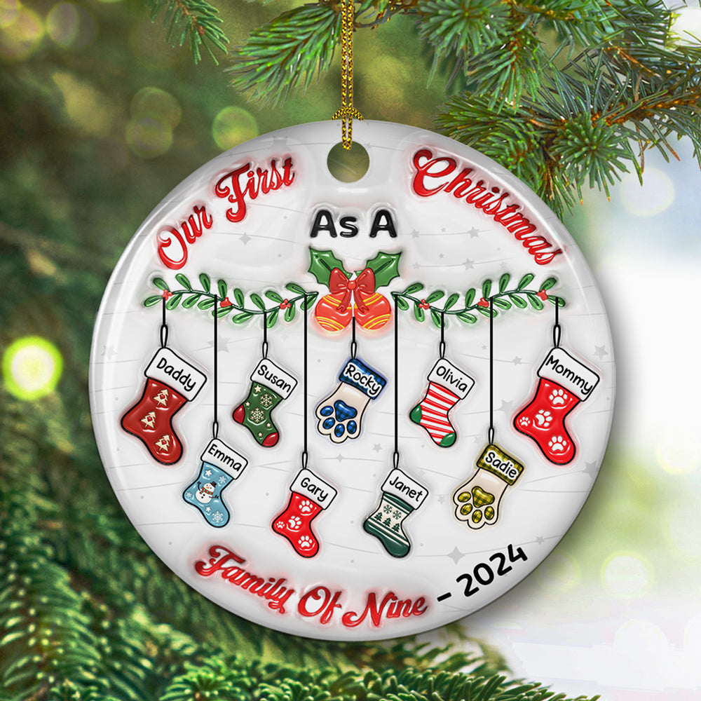 Our First Christmas As A Family - Personalized 3D Inflated Effect Ceramic Ornament