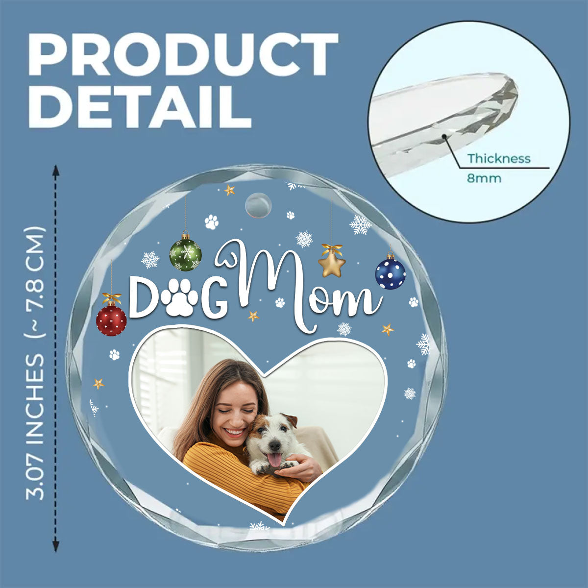 Custom Christmas Decor Home Birthday Gifts For Dog Mom, Dog Lovers • Dog Mom Photo - Personalized Glass Ornament