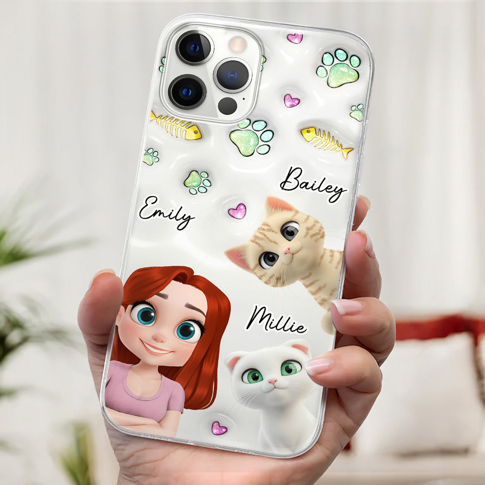 Lovely Human And Her Cats - Personalized 3D Inflated Effect Phone Case