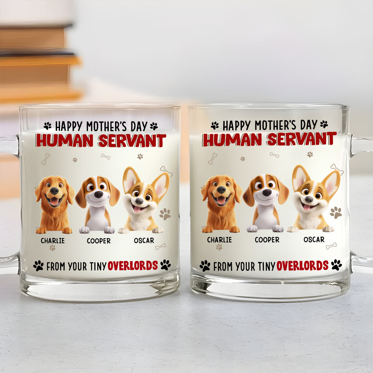 Custom Mother's day Birthday Gifts For Dog Mom, Dog Lovers • Happy Human Servant Ver Dog - Personalized Glass Mug