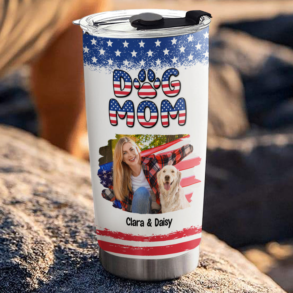 Custom Photo Christmas Birthday Gifts For Dog Mom, Dog Lovers • Proud American Girl And Her Dogs Photo - Personalized Tumbler