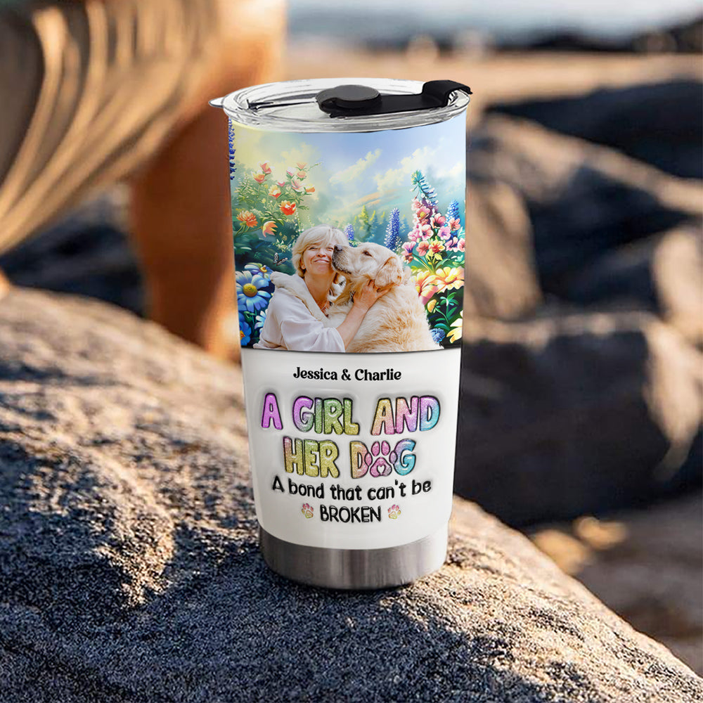 Custom Photo Christmas Birthday Gifts For Cat Mom, Cat Lovers • A Girl And Her Lovely Dog Photo - Personalized 3D Inflated Effect Tumbler