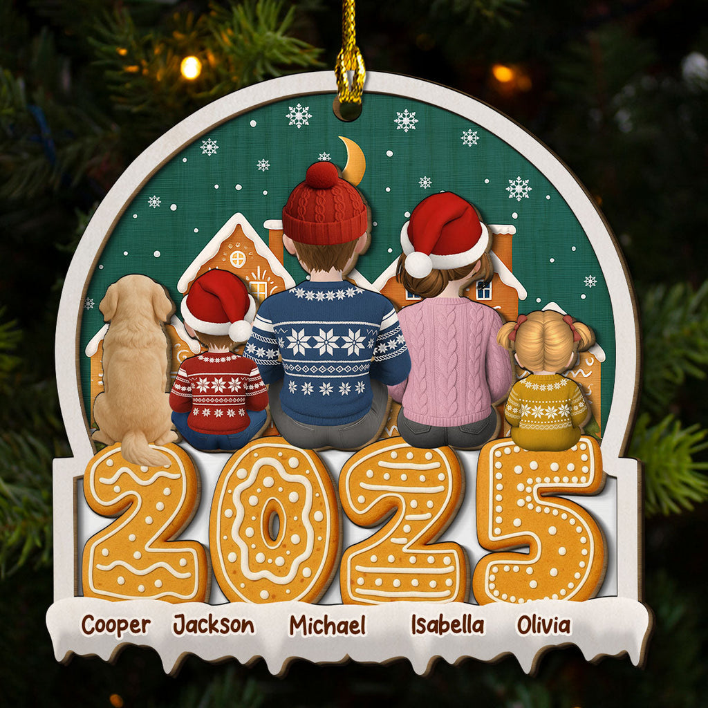 Custom Christmas Decor Home Birthday Gifts For Dog Lovers • Cartoon Family And Pet Gingerbread Cookies - Personalized 2-layered Wood Ornament