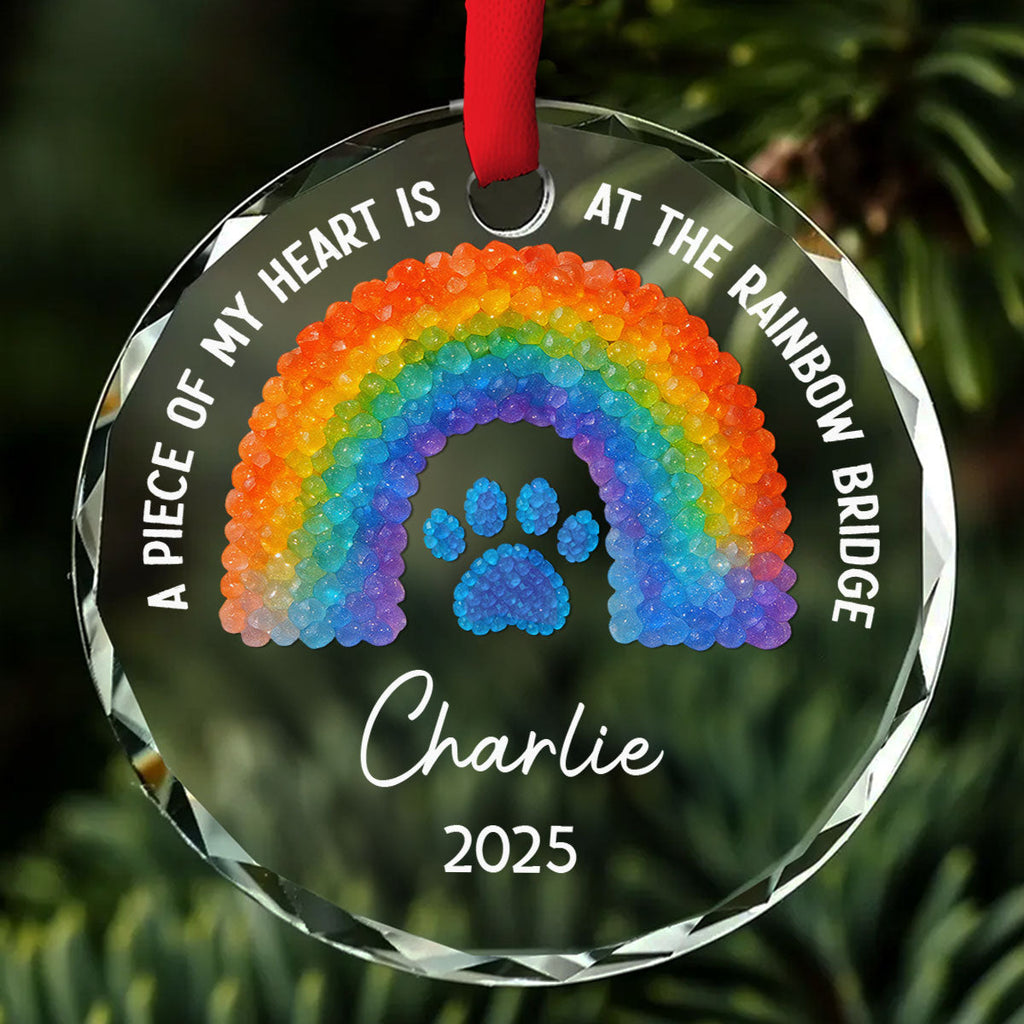 Custom Christmas Memorial Sympathy Gifts For Dogs, Cats • At Rainbow Bridge - Personalized Glass Ornament