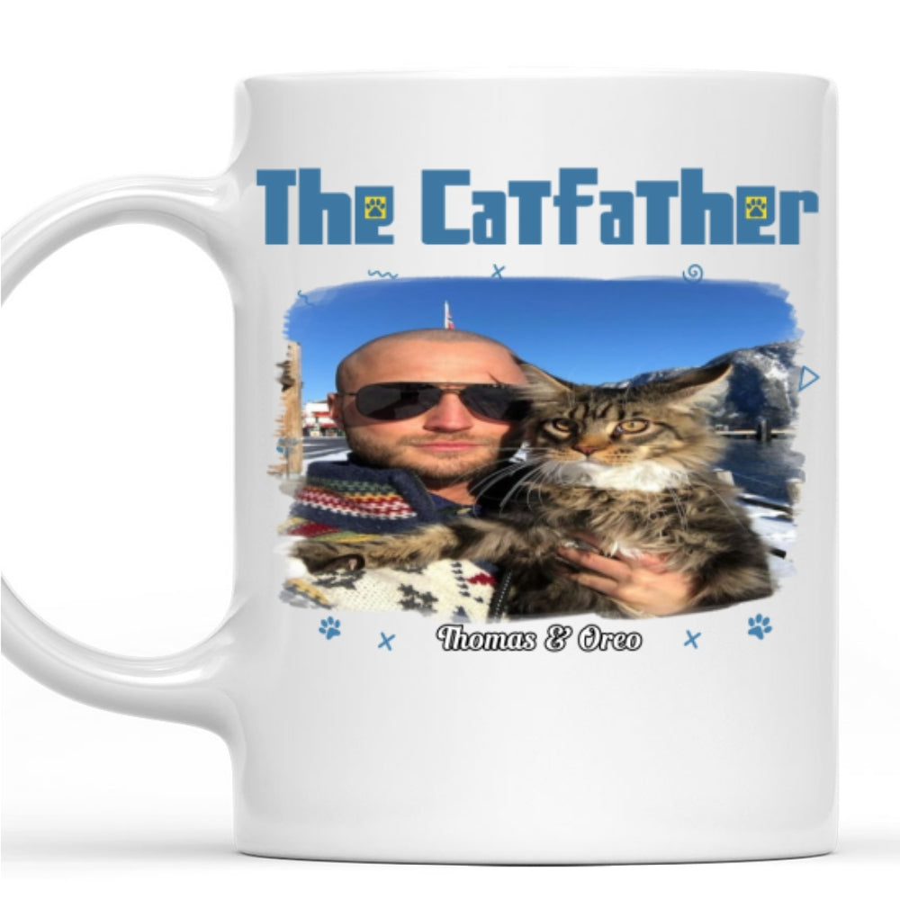 Custom Photo Christmas Birthday Gifts For Cat Dad, Cat Lovers • I Am The Catfather Photo - Personalized Coffee Mug