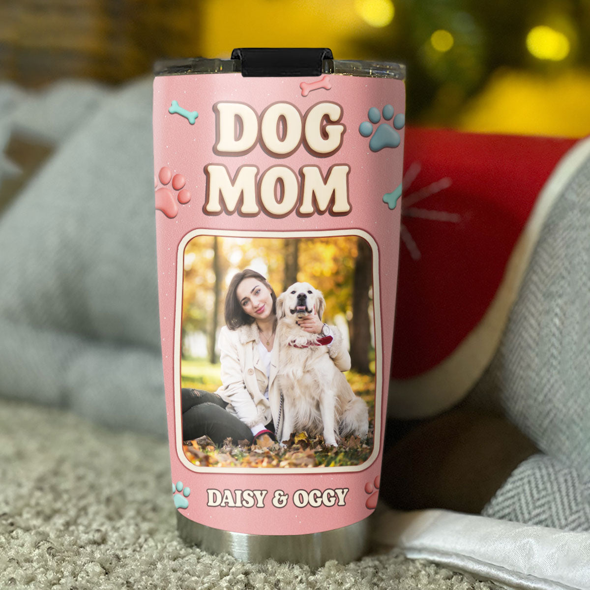 Custom Photo Christmas Birthday Gifts For Dog Mom, Dog Lovers • Best Dog Mummy Ever - Personalized 3D Effect Tumbler