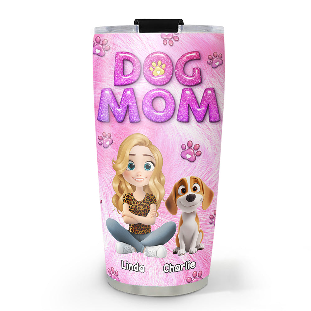 Custom Mother's day Birthday Gifts For Dog Mom, Dog Lovers • Cute Dog Mom - Personalized 3D Inflated Effect Tumbler