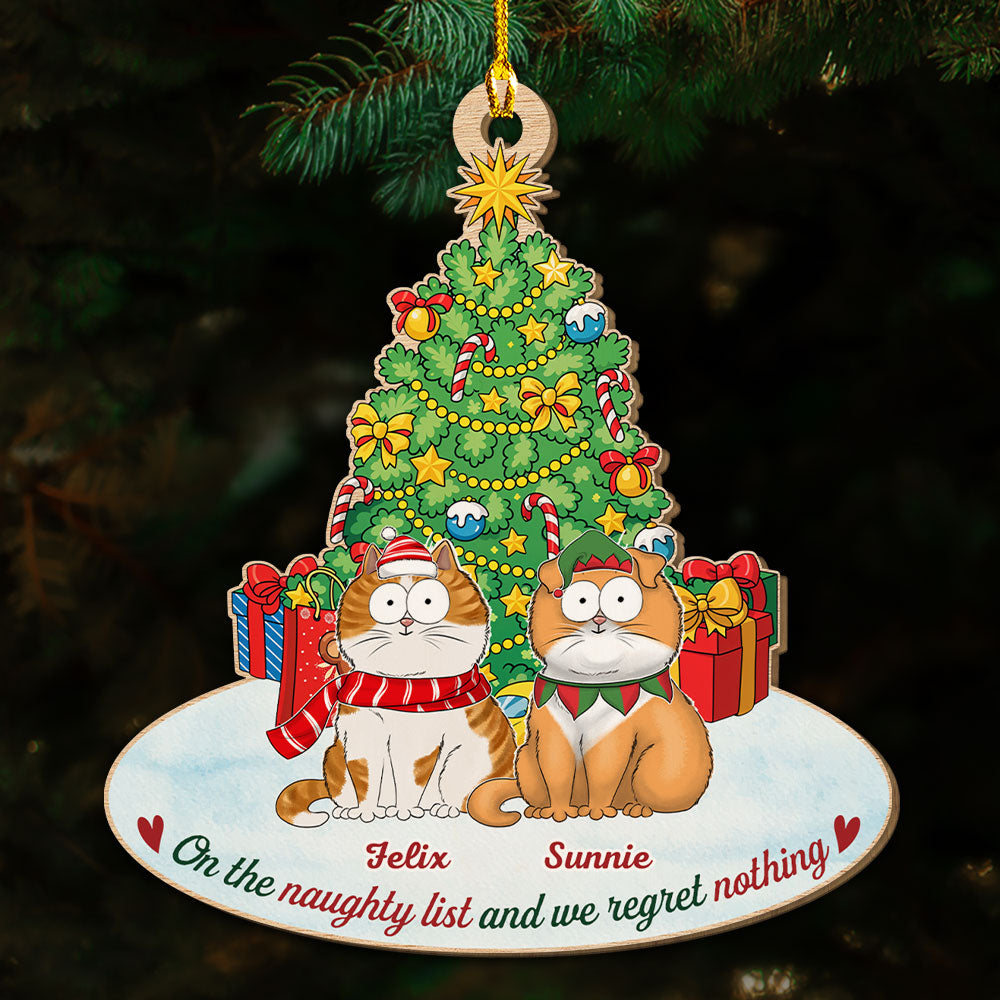 Custom Christmas Decor Home Birthday Gifts For Cat Lovers • On The Naughty List - Personalized Wood Ornament