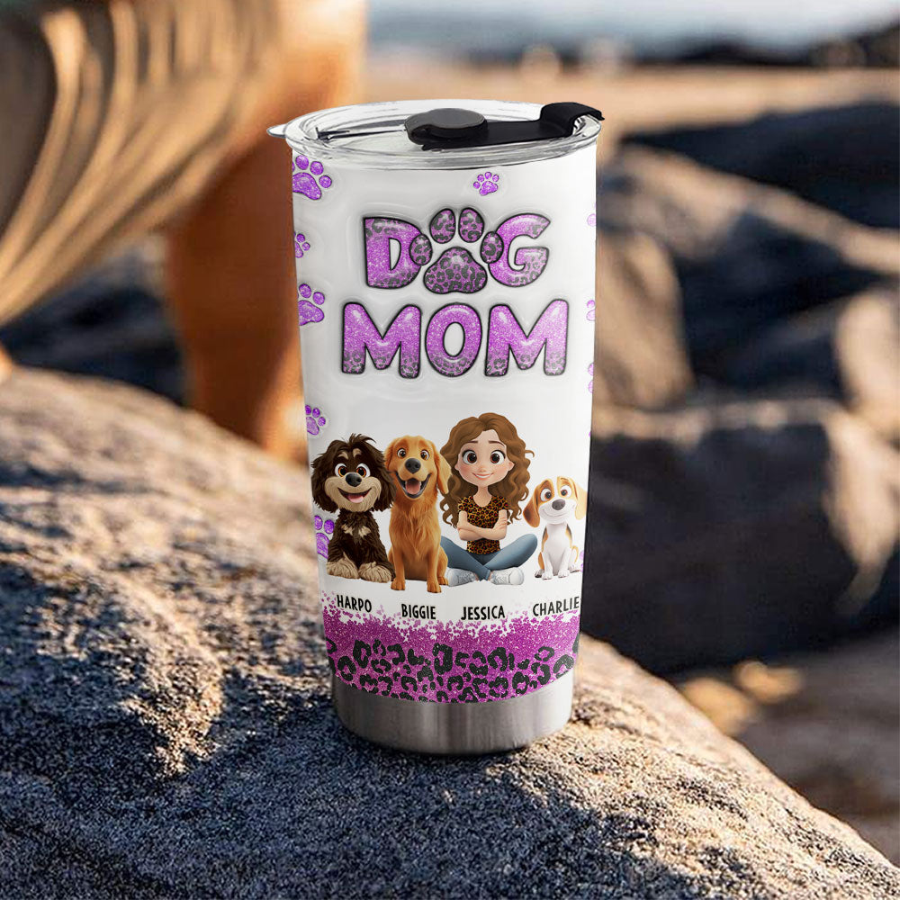 Custom Christmas Birthday Gifts For Dog Mom, Dog Lovers • Dog Mom Leopard Version 2 - Personalized 3D Inflated Effect Tumbler