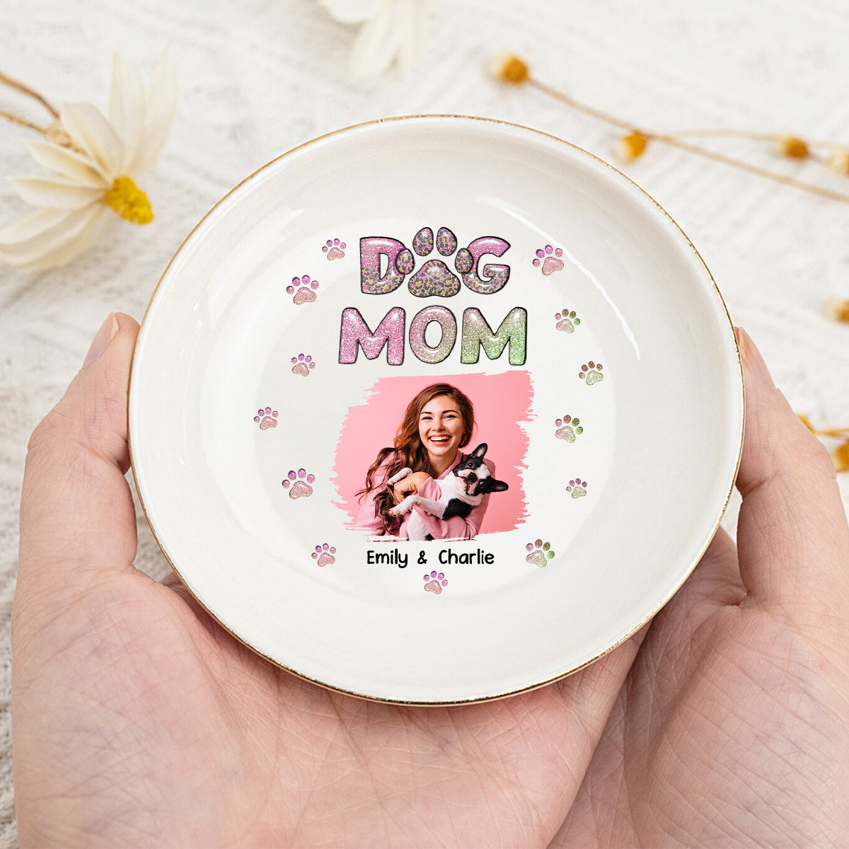 Dog Mom Lovely Chibi Photo - Personalized Jewelry Dish