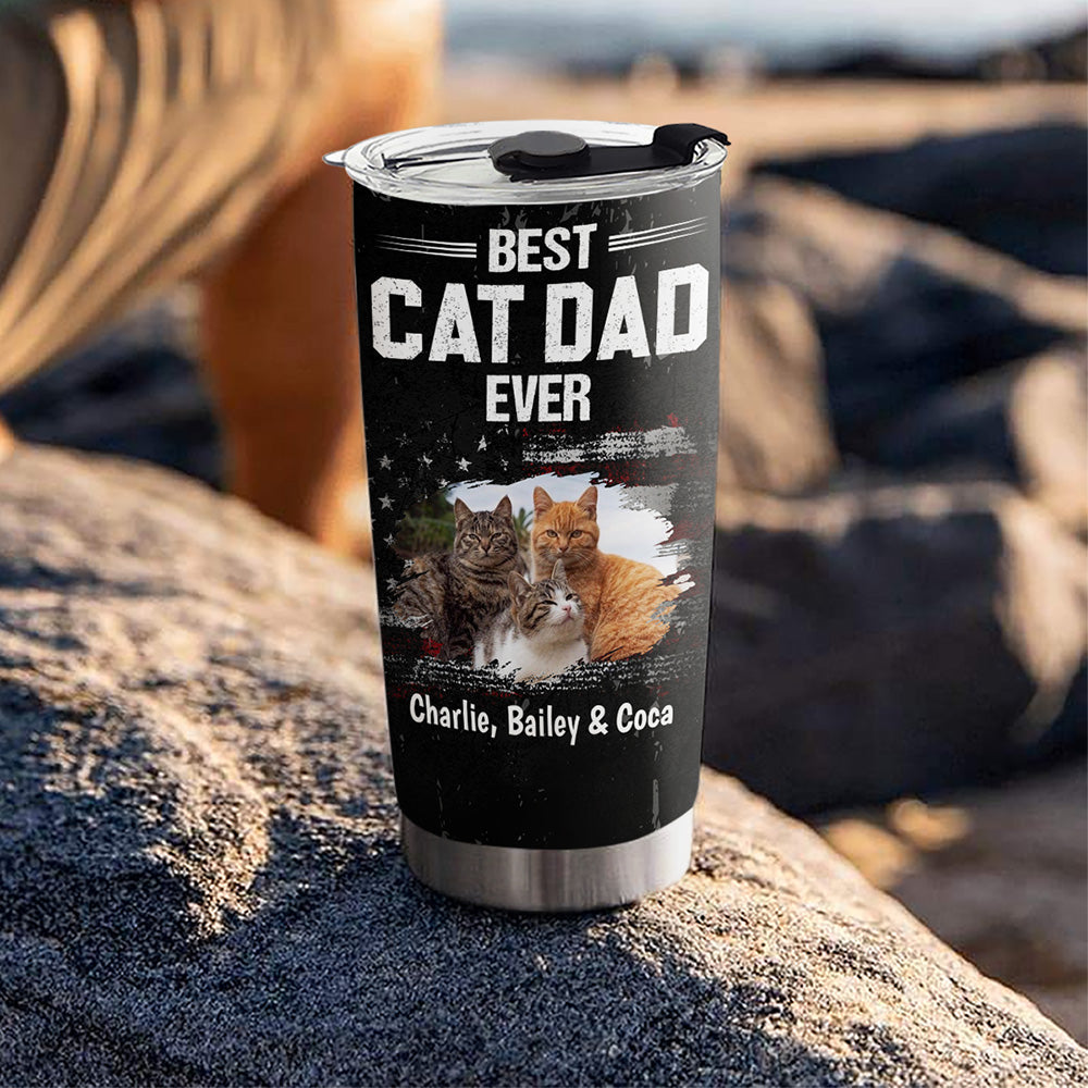 Custom Photo Father's day Birthday Gifts For Cat Dad, Cat Lovers • American Cat Dad Photo - Personalized Tumbler