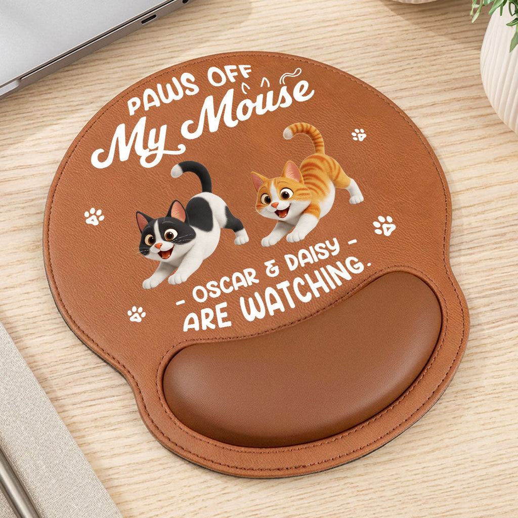 Paws Off My Mouse - Personalized Leather Mouse Pad