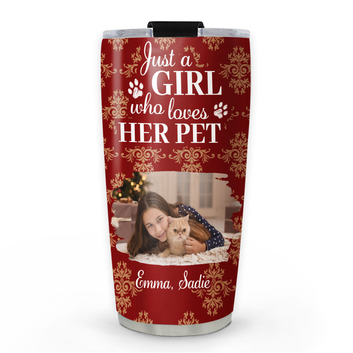 Custom Photo Christmas Birthday Gifts For Pet Mom, Pet Lovers • Toile Pet Cartoon Christmas Photo - Personalized Tumbler