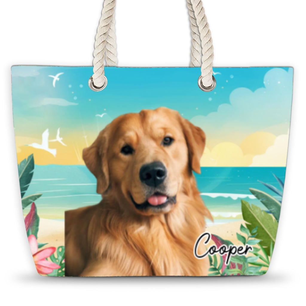 Dog At The Beach Photo - Personalized Beach Bag